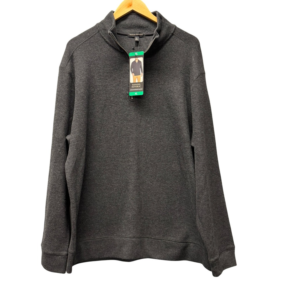 Banana Republic Pullover Mens XL‎ Waffle Quarter Zip Pullover Black Sweater NEW